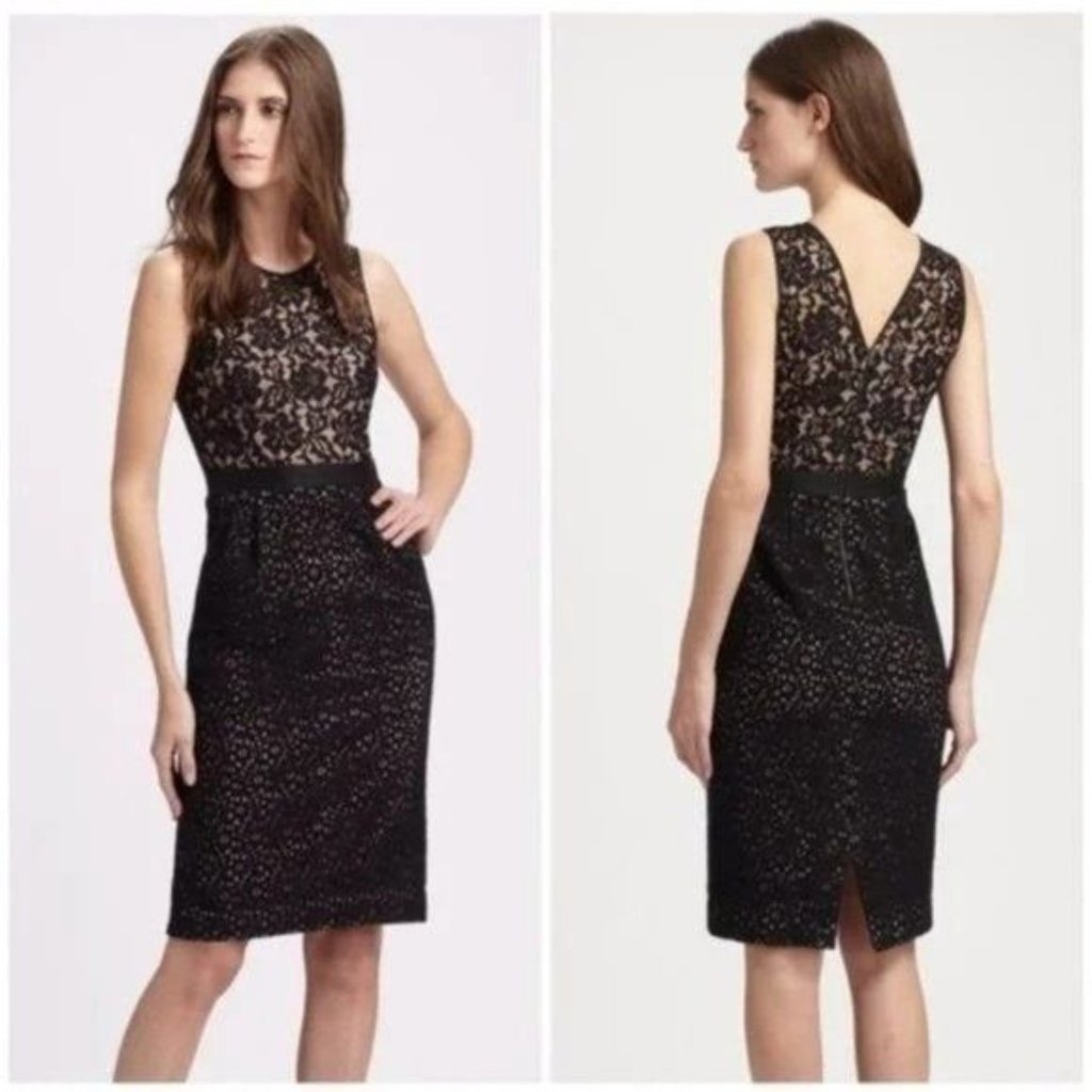 Bcbgmaxazria Black Alice Lace Overlay Sheath Knee Length Dress Size 0
